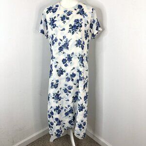 Valerie Stevens Womens Pure Silk Dress Size 8P Sheath Blue Roses Cottage Core
